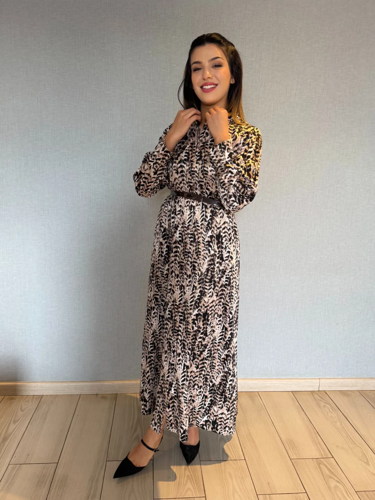 Robe chemise en jacquard premium avec ceinture et poches